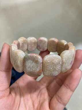 Natural Coral Stone Stretch Bracelet - Pink/Tan